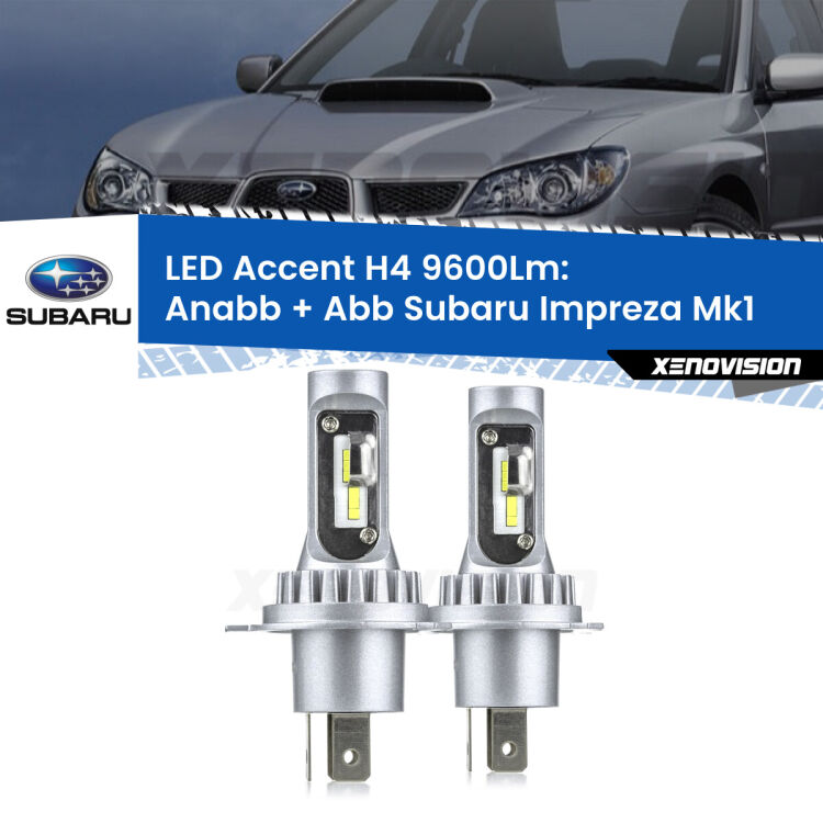 Anabbaglianti LED H4 9600Lm per Subaru Impreza Mk1 1992 - 2000 <strong>Kit LED per anabbaglianti + abbaglianti Impreza</strong> Mk1 1992 - 2000.</strong> Coppia lampade <strong>H4</strong> doppia intensità senza ventola e ultracompatte per installazioni in fari senza spazi.