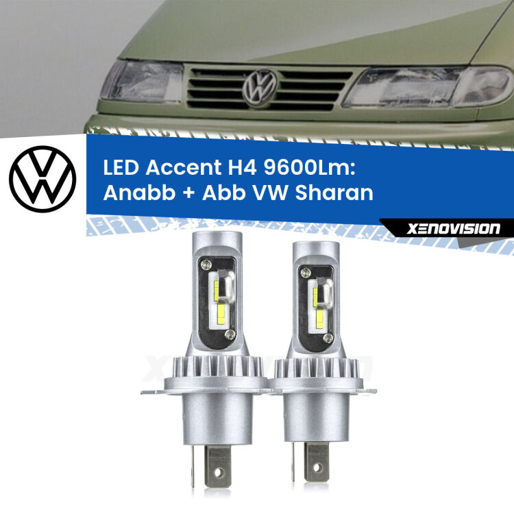 Anabbaglianti LED H4 9600Lm per VW Sharan  a parabola singola <strong>Kit LED per anabbaglianti + abbaglianti Sharan</strong>  a parabola singola.</strong> Coppia lampade <strong>H4</strong> doppia intensità senza ventola e ultracompatte per installazioni in fari senza spazi.