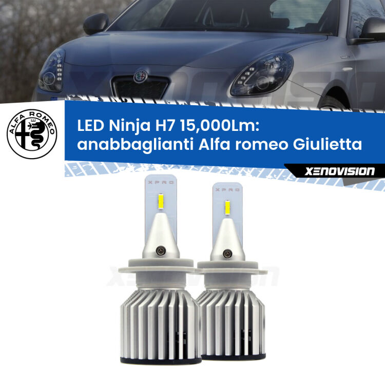 <strong>Kit anabbaglianti LED specifico per Alfa romeo Giulietta</strong>  2010 in poi. Lampade <strong>H7</strong> Canbus da 15.000Lumen di luminosità modello Ninja Xenovision.