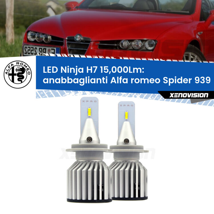 <strong>Kit anabbaglianti LED specifico per Alfa romeo Spider</strong> 939 2006 - 2010. Lampade <strong>H7</strong> Canbus da 15.000Lumen di luminosità modello Ninja Xenovision.