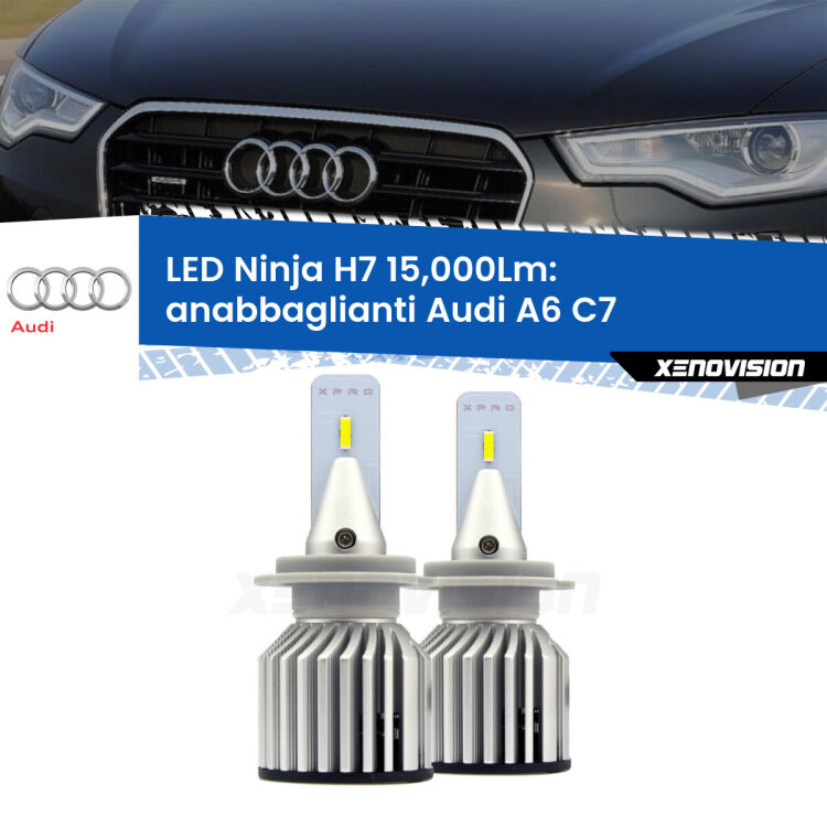 <strong>Kit anabbaglianti LED specifico per Audi A6</strong> C7 2010 - 2018. Lampade <strong>H7</strong> Canbus da 15.000Lumen di luminosità modello Ninja Xenovision.