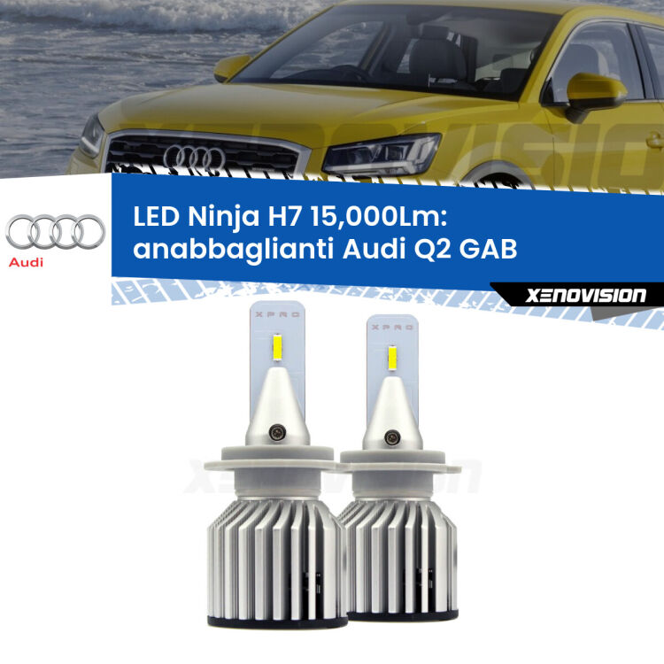 <strong>Kit anabbaglianti LED specifico per Audi Q2</strong> GAB 2016 - 2018. Lampade <strong>H7</strong> Canbus da 15.000Lumen di luminosità modello Ninja Xenovision.