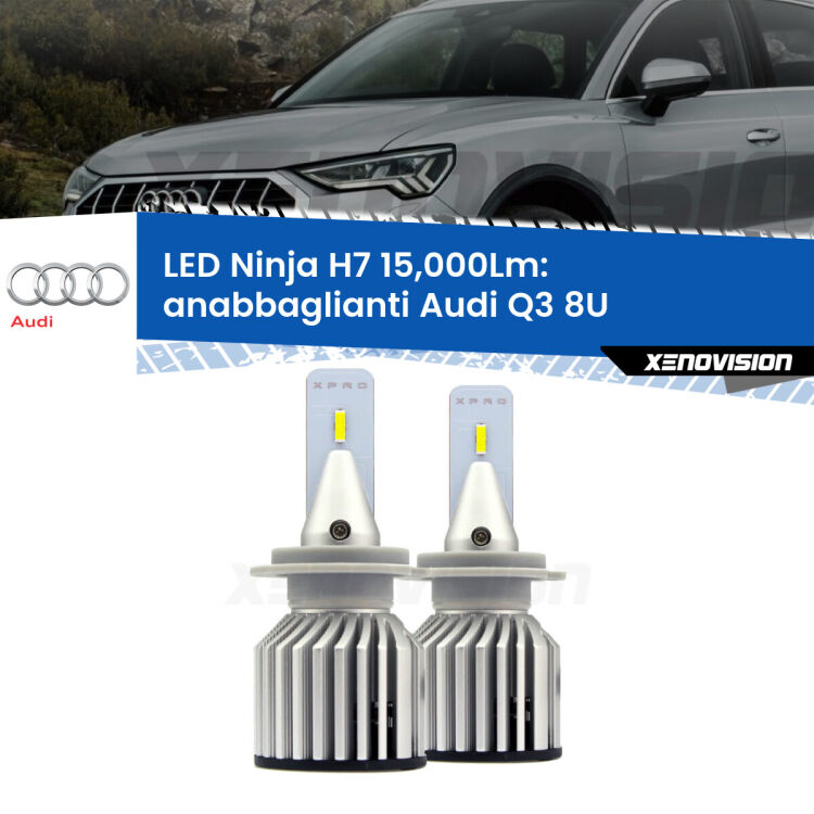 <strong>Kit anabbaglianti LED specifico per Audi Q3</strong> 8U 2011 - 2018. Lampade <strong>H7</strong> Canbus da 15.000Lumen di luminosità modello Ninja Xenovision.