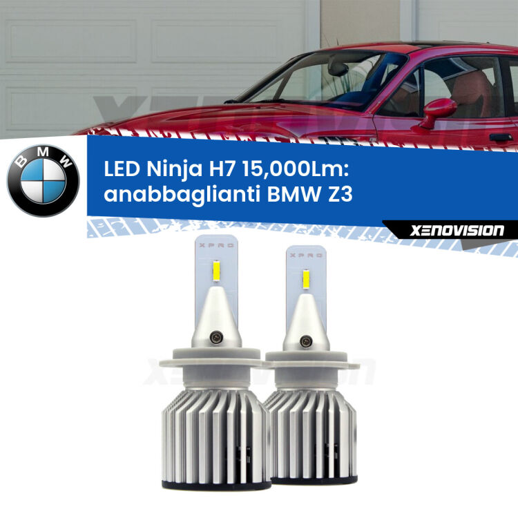 <strong>Kit anabbaglianti LED specifico per BMW Z3</strong>  restyling. Lampade <strong>H7</strong> Canbus da 15.000Lumen di luminosità modello Ninja Xenovision.