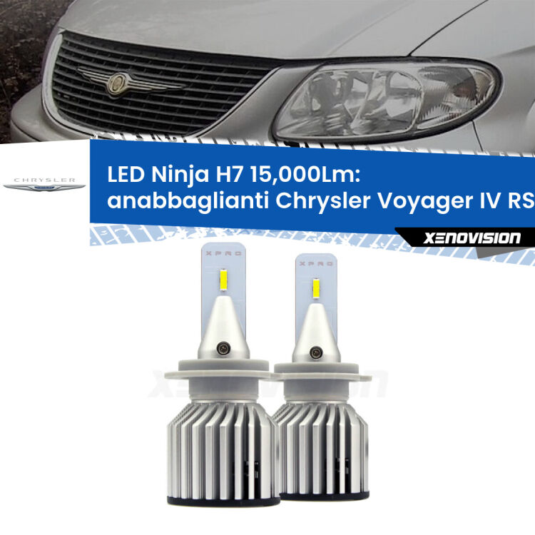 <strong>Kit anabbaglianti LED specifico per Chrysler Voyager IV</strong> RS 2000 - 2007. Lampade <strong>H7</strong> Canbus da 15.000Lumen di luminosità modello Ninja Xenovision.