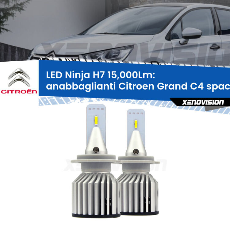 <strong>Kit anabbaglianti LED specifico per Citroen Grand C4 spacetourer</strong>  2018 in poi. Lampade <strong>H7</strong> Canbus da 15.000Lumen di luminosità modello Ninja Xenovision.