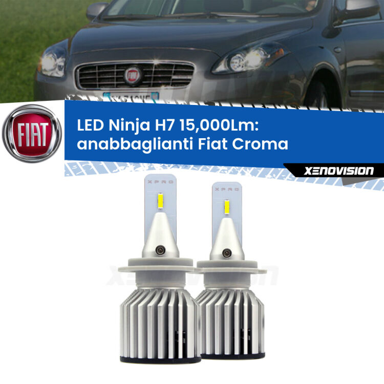 <strong>Kit anabbaglianti LED specifico per Fiat Croma</strong>  2005 - 2007. Lampade <strong>H7</strong> Canbus da 15.000Lumen di luminosità modello Ninja Xenovision.