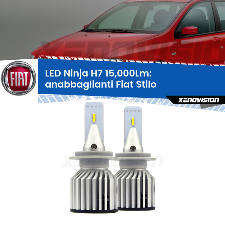 <strong>Kit anabbaglianti LED specifico per Fiat Stilo</strong>  2001 - 2006. Lampade <strong>H7</strong> Canbus da 15.000Lumen di luminosità modello Ninja Xenovision.
