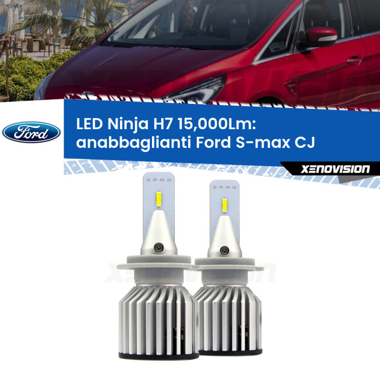 <strong>Kit anabbaglianti LED specifico per Ford S-max</strong> CJ 2015 - 2018. Lampade <strong>H7</strong> Canbus da 15.000Lumen di luminosità modello Ninja Xenovision.