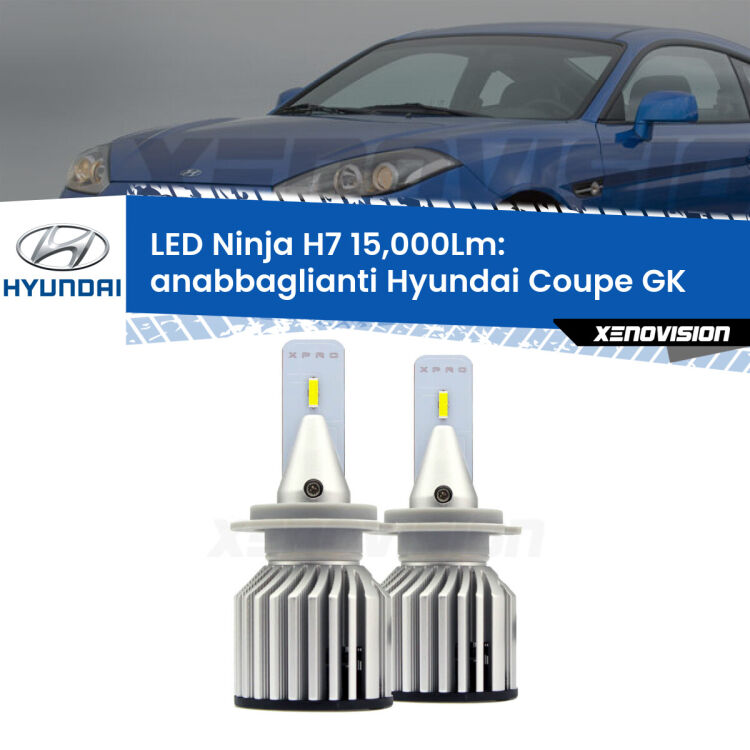 <strong>Kit anabbaglianti LED specifico per Hyundai Coupe</strong> GK 2002 - 2009. Lampade <strong>H7</strong> Canbus da 15.000Lumen di luminosità modello Ninja Xenovision.