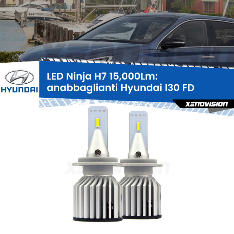 <strong>Kit anabbaglianti LED specifico per Hyundai I30</strong> FD 2007 - 2011. Lampade <strong>H7</strong> Canbus da 15.000Lumen di luminosità modello Ninja Xenovision.