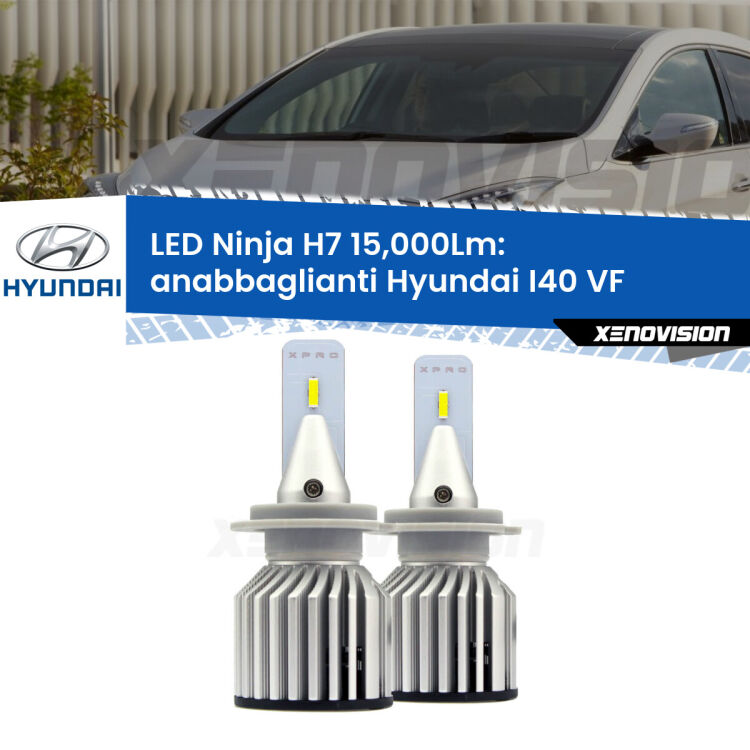 <strong>Kit anabbaglianti LED specifico per Hyundai I40</strong> VF 2012 in poi. Lampade <strong>H7</strong> Canbus da 15.000Lumen di luminosità modello Ninja Xenovision.