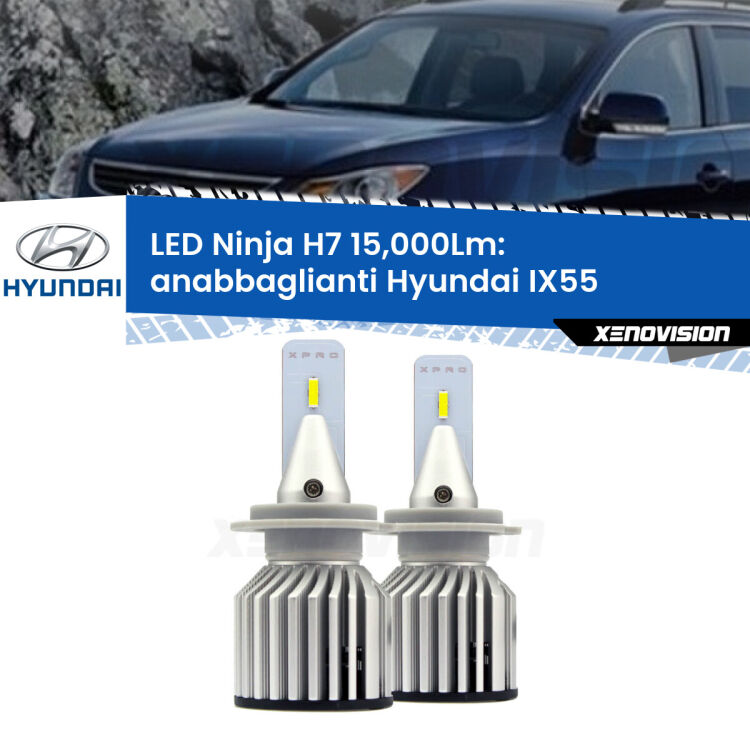 <strong>Kit anabbaglianti LED specifico per Hyundai IX55</strong>  2008 - 2012. Lampade <strong>H7</strong> Canbus da 15.000Lumen di luminosità modello Ninja Xenovision.