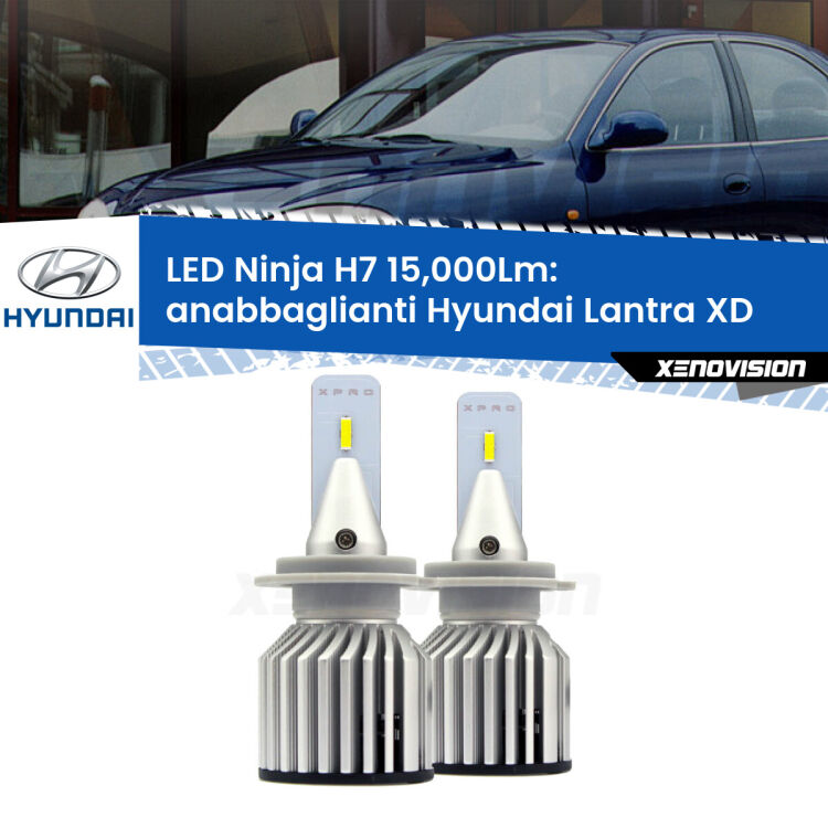 <strong>Kit anabbaglianti LED specifico per Hyundai Lantra</strong> XD 2000 - 2006. Lampade <strong>H7</strong> Canbus da 15.000Lumen di luminosità modello Ninja Xenovision.