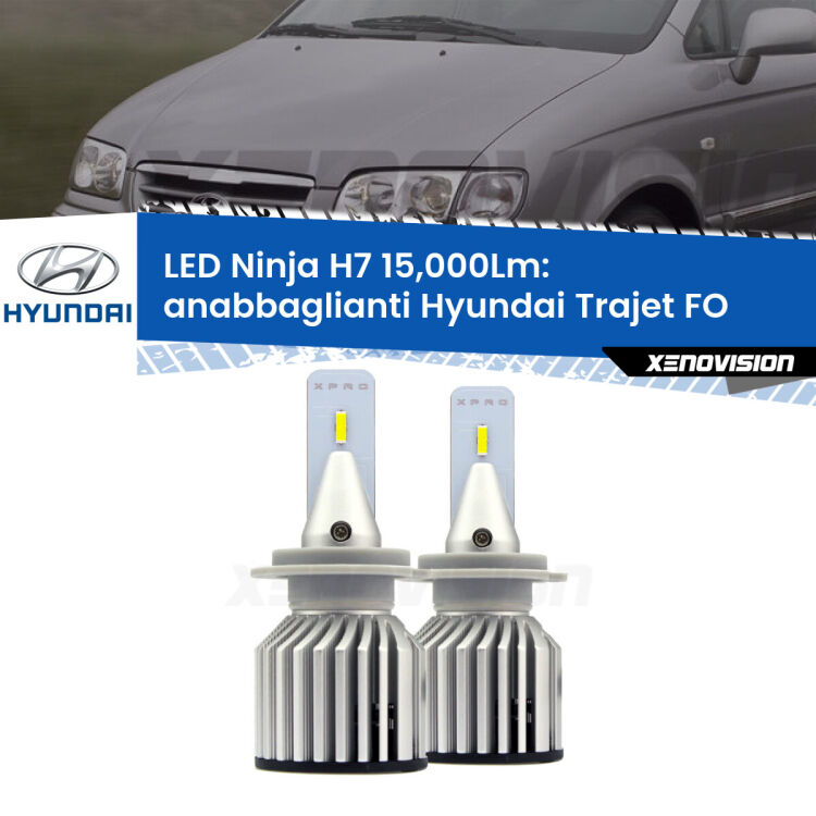 <strong>Kit anabbaglianti LED specifico per Hyundai Trajet</strong> FO 2000 - 2008. Lampade <strong>H7</strong> Canbus da 15.000Lumen di luminosità modello Ninja Xenovision.