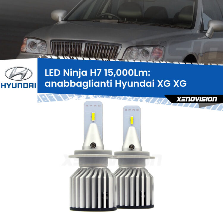 <strong>Kit anabbaglianti LED specifico per Hyundai XG</strong> XG 1998 - 2005. Lampade <strong>H7</strong> Canbus da 15.000Lumen di luminosità modello Ninja Xenovision.