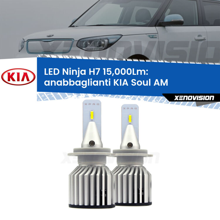 <strong>Kit anabbaglianti LED specifico per KIA Soul</strong> AM 2012 - 2014. Lampade <strong>H7</strong> Canbus da 15.000Lumen di luminosità modello Ninja Xenovision.