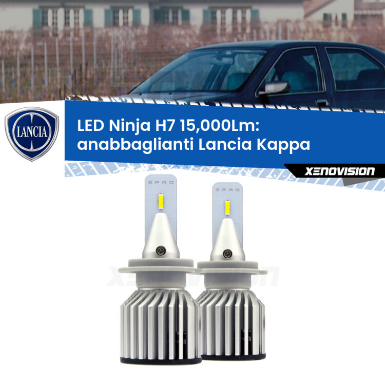 <strong>Kit anabbaglianti LED specifico per Lancia Kappa</strong>  1994 - 2001. Lampade <strong>H7</strong> Canbus da 15.000Lumen di luminosità modello Ninja Xenovision.