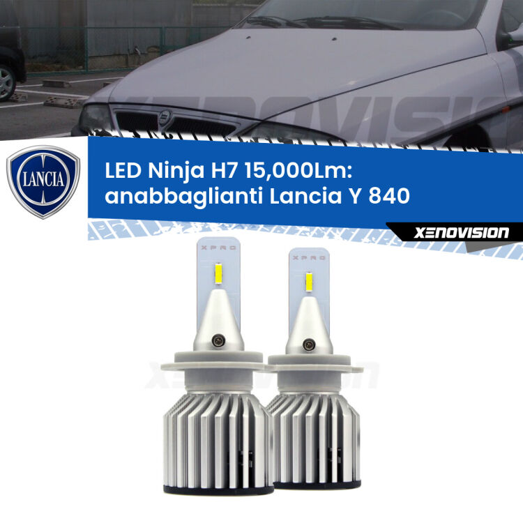 <strong>Kit anabbaglianti LED specifico per Lancia Y</strong> 840 1995 - 2003. Lampade <strong>H7</strong> Canbus da 15.000Lumen di luminosità modello Ninja Xenovision.