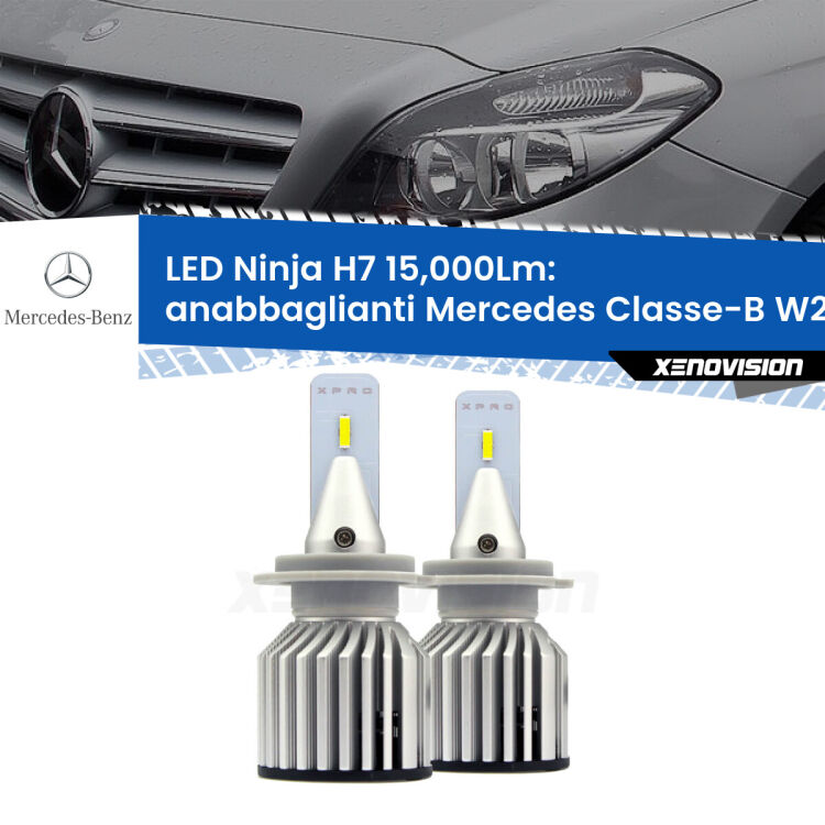 <strong>Kit anabbaglianti LED specifico per Mercedes Classe-B</strong> W245 Restyling. Lampade <strong>H7</strong> Canbus da 15.000Lumen di luminosità modello Ninja Xenovision.
