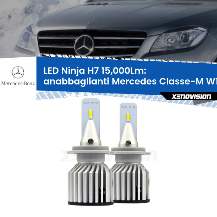 <strong>Kit anabbaglianti LED specifico per Mercedes Classe-M</strong> W166 2011 - 2015. Lampade <strong>H7</strong> Canbus da 15.000Lumen di luminosità modello Ninja Xenovision.