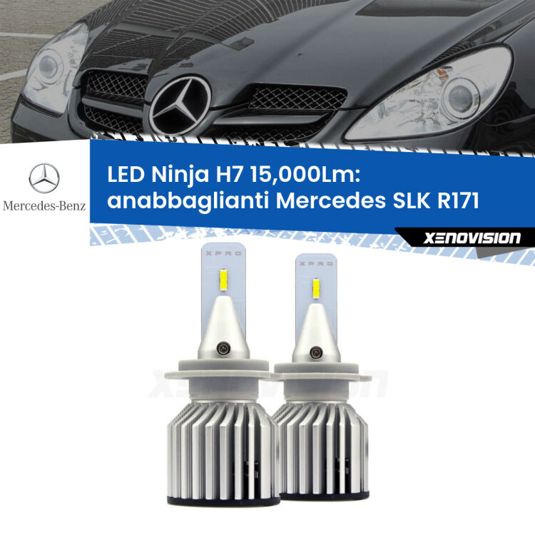 <strong>Kit anabbaglianti LED specifico per Mercedes SLK</strong> R171 2004 - 2011. Lampade <strong>H7</strong> Canbus da 15.000Lumen di luminosità modello Ninja Xenovision.