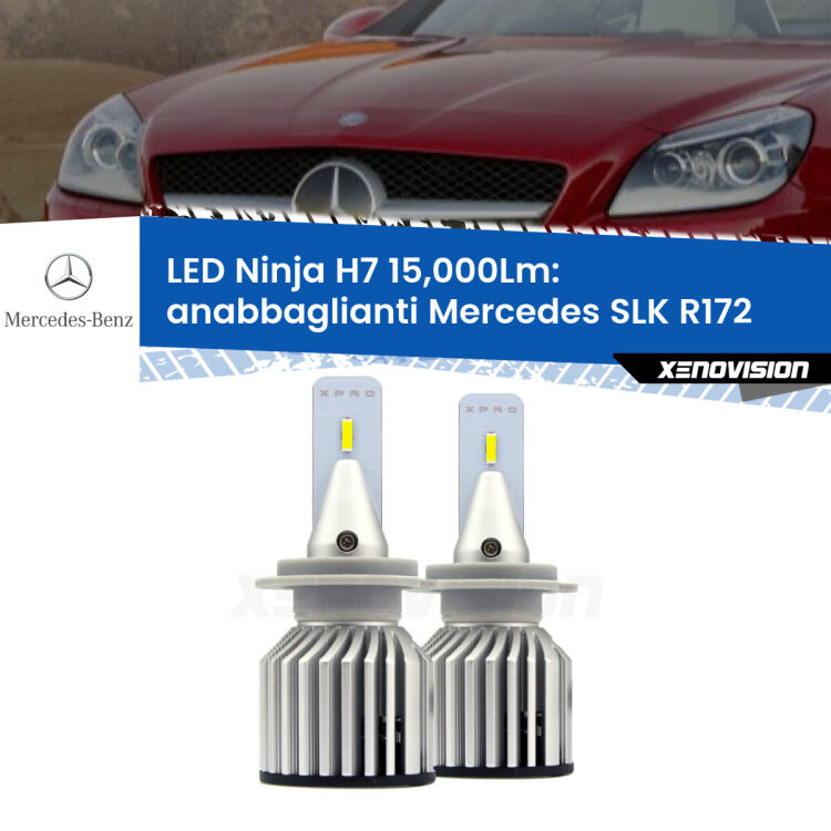 <strong>Kit anabbaglianti LED specifico per Mercedes SLK</strong> R172 2011 in poi. Lampade <strong>H7</strong> Canbus da 15.000Lumen di luminosità modello Ninja Xenovision.