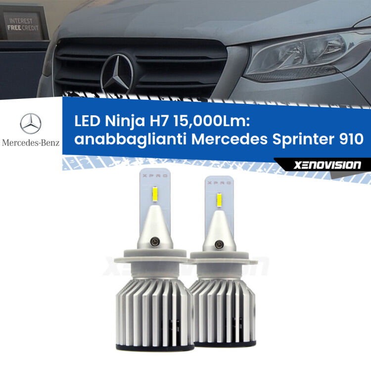<strong>Kit anabbaglianti LED specifico per Mercedes Sprinter</strong> 910 2018 in poi. Lampade <strong>H7</strong> Canbus da 15.000Lumen di luminosità modello Ninja Xenovision.