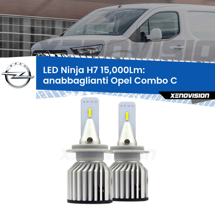 <strong>Kit anabbaglianti LED specifico per Opel Combo C</strong>  2001 - 2011. Lampade <strong>H7</strong> Canbus da 15.000Lumen di luminosità modello Ninja Xenovision.