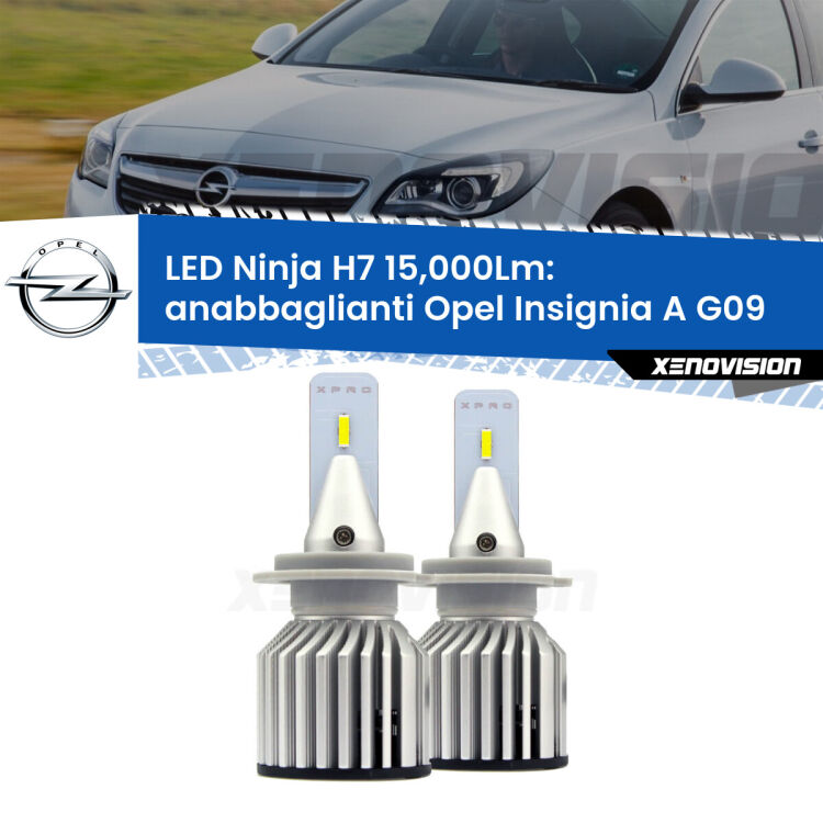 <strong>Kit anabbaglianti LED specifico per Opel Insignia A</strong> G09 2008 - 2013. Lampade <strong>H7</strong> Canbus da 15.000Lumen di luminosità modello Ninja Xenovision.
