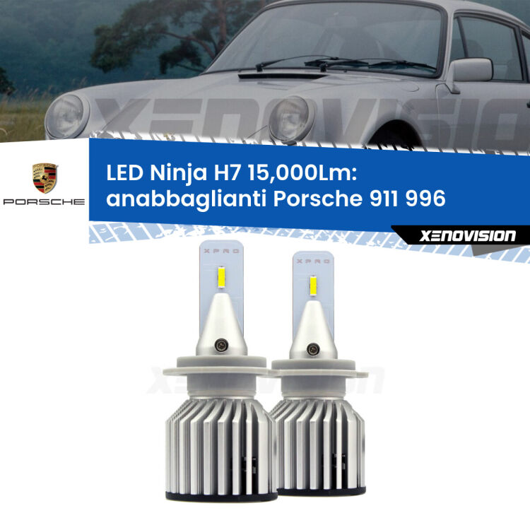 <strong>Kit anabbaglianti LED specifico per Porsche 911</strong> 996 1997 - 2005. Lampade <strong>H7</strong> Canbus da 15.000Lumen di luminosità modello Ninja Xenovision.