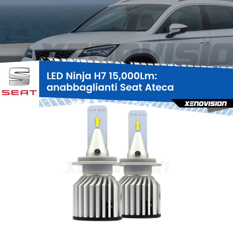 <strong>Kit anabbaglianti LED specifico per Seat Ateca</strong>  2016 in poi. Lampade <strong>H7</strong> Canbus da 15.000Lumen di luminosità modello Ninja Xenovision.