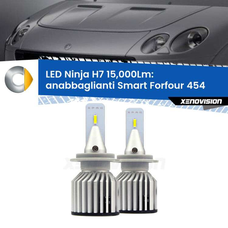 <strong>Kit anabbaglianti LED specifico per Smart Forfour</strong> 454 2004 - 2006. Lampade <strong>H7</strong> Canbus da 15.000Lumen di luminosità modello Ninja Xenovision.