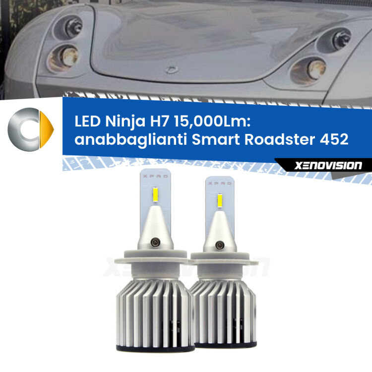 <strong>Kit anabbaglianti LED specifico per Smart Roadster</strong> 452 2003 - 2005. Lampade <strong>H7</strong> Canbus da 15.000Lumen di luminosità modello Ninja Xenovision.