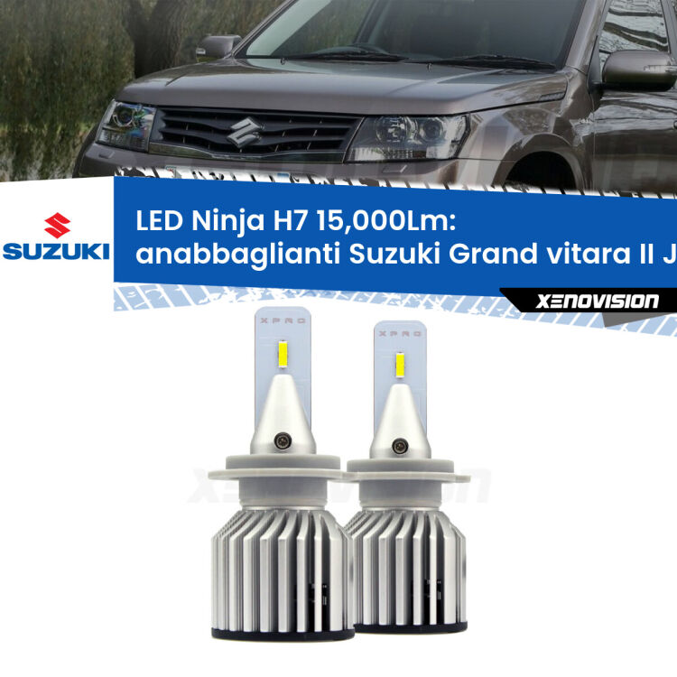 <strong>Kit anabbaglianti LED specifico per Suzuki Grand vitara II</strong> JT, TE, TD a parabola doppia. Lampade <strong>H7</strong> Canbus da 15.000Lumen di luminosità modello Ninja Xenovision.