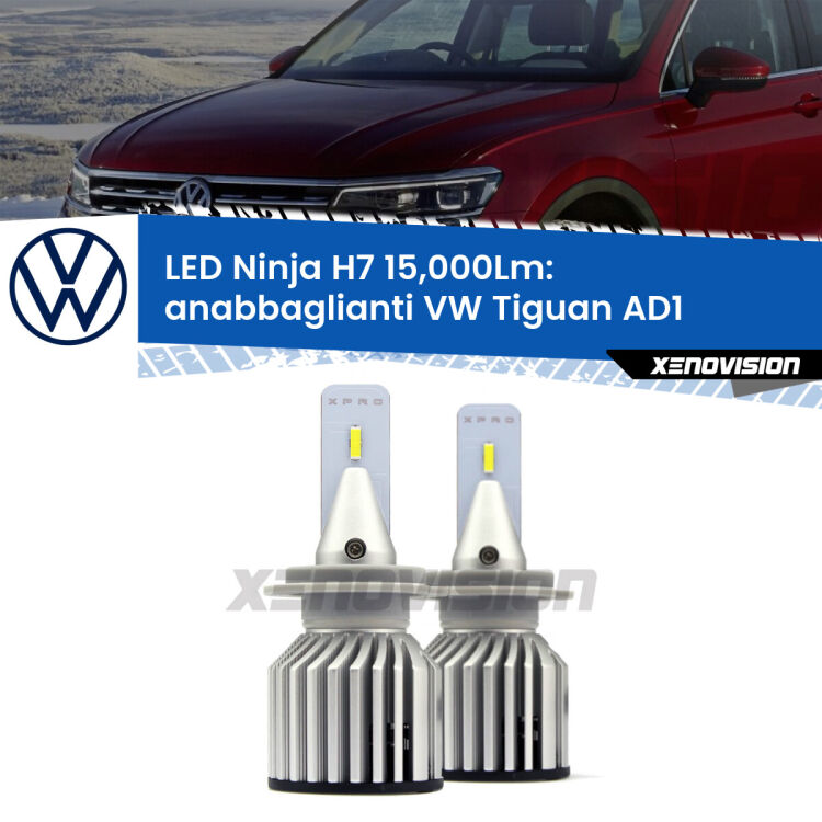 <strong>Kit anabbaglianti LED specifico per VW Tiguan</strong> AD1 2016 in poi. Lampade <strong>H7</strong> Canbus da 15.000Lumen di luminosità modello Ninja Xenovision.