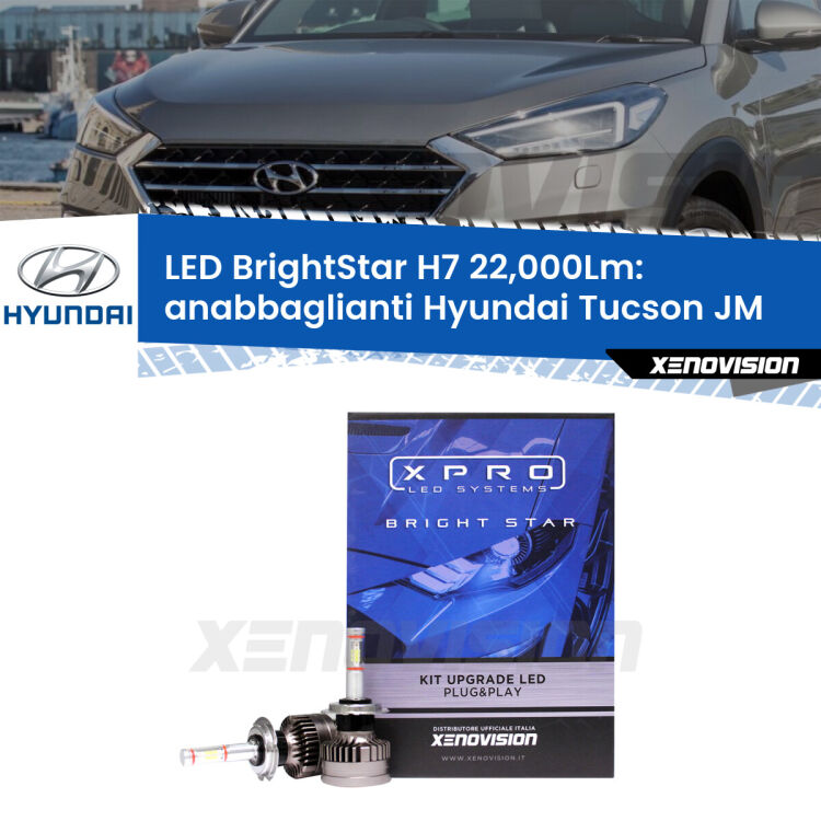 <strong>Kit LED anabbaglianti per Hyundai Tucson</strong> JM restyling. </strong>Include due lampade Canbus H7 Brightstar da 24,000 Lumen. Qualità Massima.