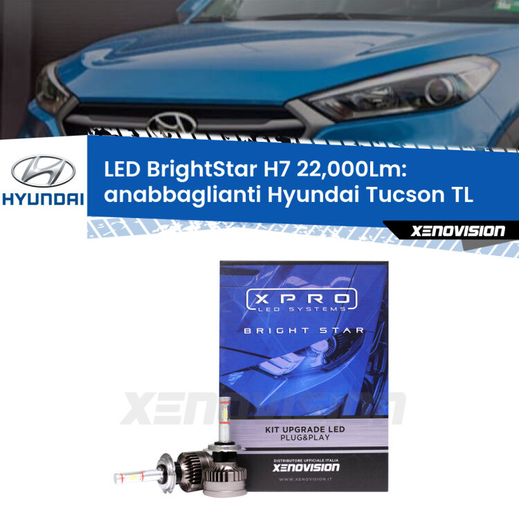 <strong>Kit LED anabbaglianti per Hyundai Tucson</strong> TL 2015 - 2021. </strong>Include due lampade Canbus H7 Brightstar da 24,000 Lumen. Qualità Massima.