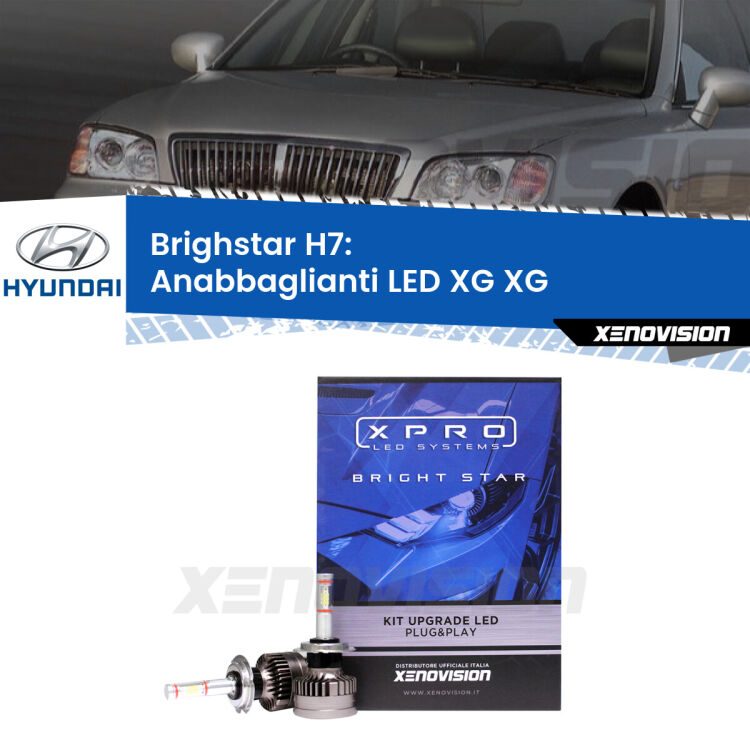 <strong>Kit LED anabbaglianti per Hyundai XG</strong> XG 1998 - 2005. </strong>Include due lampade Canbus H7 Brightstar da 24,000 Lumen. Qualità Massima.