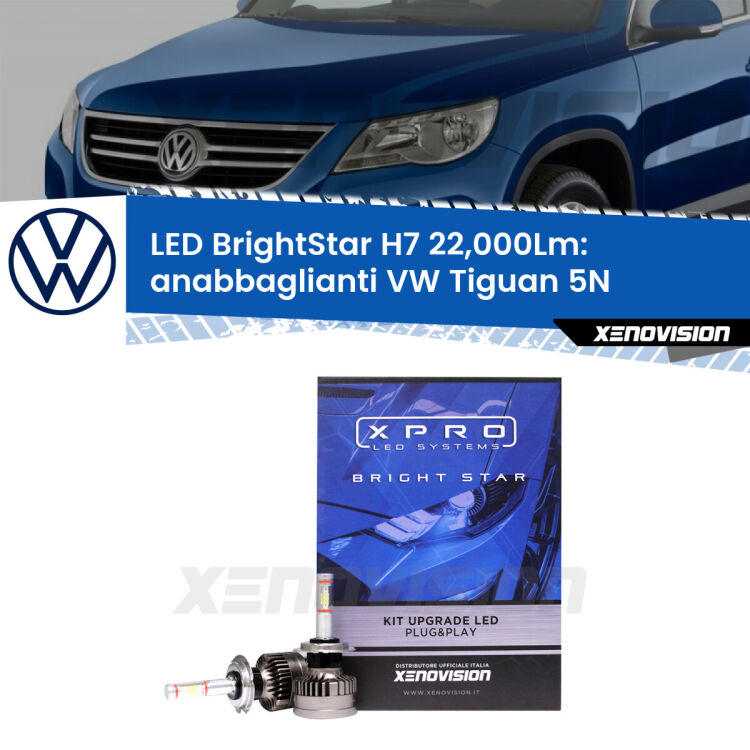 <strong>Kit LED anabbaglianti per VW Tiguan</strong> 5N pre-restyling. </strong>Include due lampade Canbus H7 Brightstar da 24,000 Lumen. Qualità Massima.
