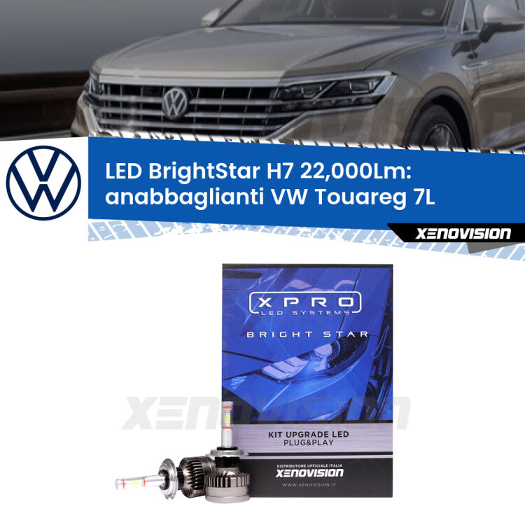 <strong>Kit LED anabbaglianti per VW Touareg</strong> 7L 2002 - 2010. </strong>Include due lampade Canbus H7 Brightstar da 24,000 Lumen. Qualità Massima.