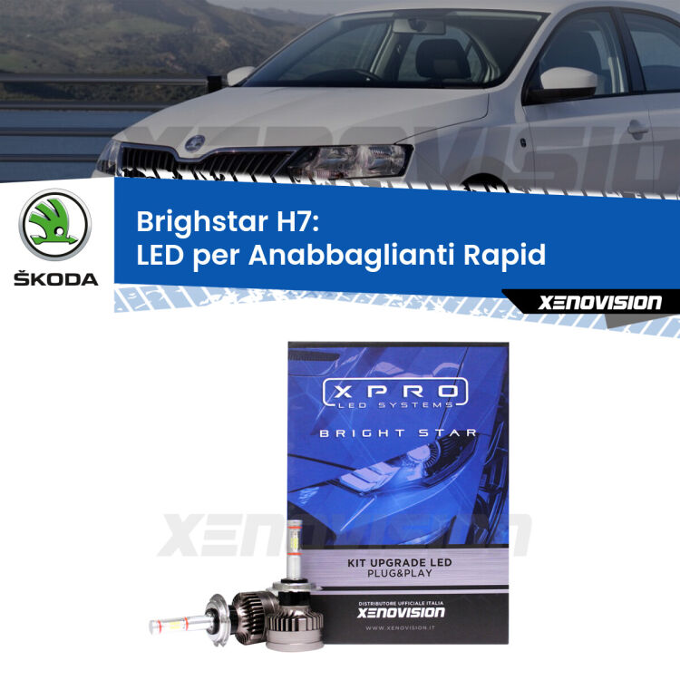0 Anabbaglianti LED H7 24,000Lm per Skoda Rapid NH3 2012 - 2021 <strong>Kit LED anabbaglianti per Skoda Rapid</strong> NH3 2012 - 2021. </strong>Include due lampade Canbus H7 Brightstar da 24,000 Lumen. Qualità Massima.