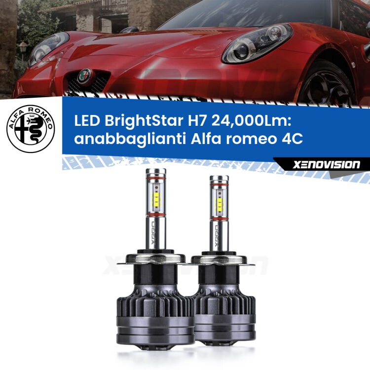Anabbaglianti LED H7 24,000Lm per Alfa romeo 4C  2013 in poi <strong>Kit LED anabbaglianti per Alfa romeo 4C</strong>  2013 in poi. </strong>Include due lampade Canbus H7 Brightstar da 24,000 Lumen. Qualità Massima.