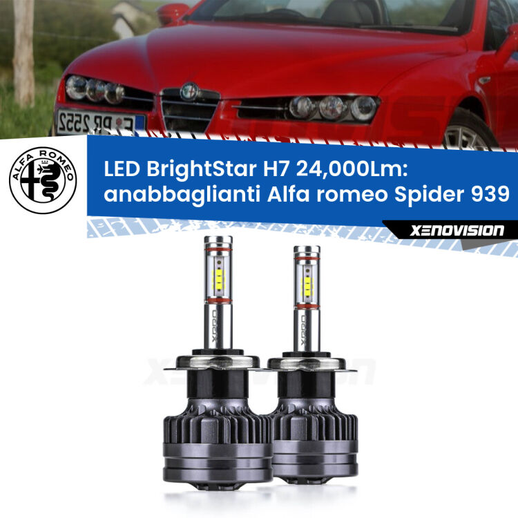 Anabbaglianti LED H7 24,000Lm per Alfa romeo Spider 939 2006 - 2010 <strong>Kit LED anabbaglianti per Alfa romeo Spider</strong> 939 2006 - 2010. </strong>Include due lampade Canbus H7 Brightstar da 24,000 Lumen. Qualità Massima.