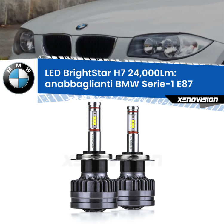 <strong>Kit LED anabbaglianti per BMW Serie-1</strong> E87 2003 - 2012. </strong>Include due lampade Canbus H7 Brightstar da 24,000 Lumen. Qualità Massima.