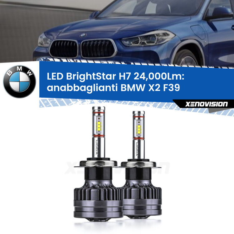 <strong>Kit LED anabbaglianti per BMW X2</strong> F39 2017 in poi. </strong>Include due lampade Canbus H7 Brightstar da 24,000 Lumen. Qualità Massima.