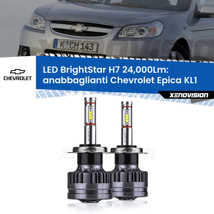 0 Anabbaglianti LED H7 24,000Lm per Chevrolet Epica KL1 2005 - 2011 <strong>Kit LED anabbaglianti per Chevrolet Epica</strong> KL1 2005 - 2011. </strong>Include due lampade Canbus H7 Brightstar da 24,000 Lumen. Qualità Massima.