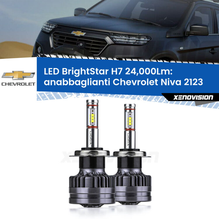 <strong>Kit LED anabbaglianti per Chevrolet Niva</strong> 2123 2002 - 2009. </strong>Include due lampade Canbus H7 Brightstar da 24,000 Lumen. Qualità Massima.