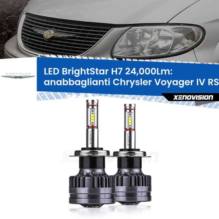 <strong>Kit LED anabbaglianti per Chrysler Voyager IV</strong> RS 2000 - 2007. </strong>Include due lampade Canbus H7 Brightstar da 24,000 Lumen. Qualità Massima.