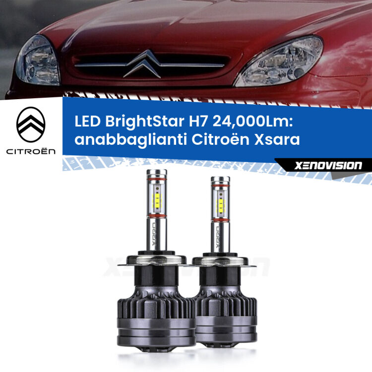 0 Anabbaglianti LED H7 24,000Lm per Citroën Xsara a parabola doppia <strong>Kit LED anabbaglianti per Citroën Xsara</strong> a parabola doppia. </strong>Include due lampade Canbus H7 Brightstar da 24,000 Lumen. Qualità Massima.